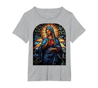 Virgen María en Luz Dorada Radiante con Halo Camiseta, Mujer Tallas Grandes, Gris Jaspeado, 5XL Grande