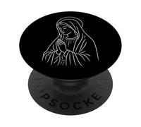 Virgen María - Gráfico Minimalista de línea de fe Cristiana PopSockets PopGrip Adhesivo