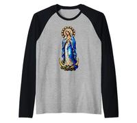 Virgen María Inmaculada Concepción Gótico Mosaico Icono Arte Camiseta Manga Raglan