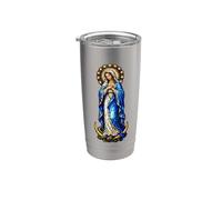 Virgen María Inmaculada Concepción Gótico Mosaico Icono Arte Vaso térmico de acero inoxidable de doble pared