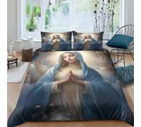 Virgen María Juego De Edredón Ropa De Cama,Estilo Religioso Vintage Juego De 3 Piezas Funda Nórdica Ropa De Cama De Funda De Edredón Fundas De Almohada Double（200x200cm）