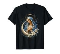 Virgen María Luna Creciente Lirios Sagrado Arte de Oración Católica Camiseta