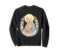 Virgen María Orando Rodeado de Flores Fe Católica Sudadera