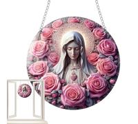 Virgen María Ornamento,Virgo María Árbol - Aciones Familiares Cristianas Acrílico 2D - Colgante de la Virgen María, Cristianos católicos con Cuerda para Navidad