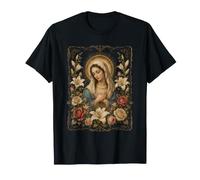 Virgen María Retrato Devocional Floral Arte Sagrado Católico Camiseta