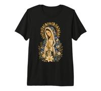 Virgen María Retrato Devocional Floral Arte Sagrado Católico Camiseta Premium