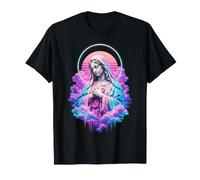 Virgen María Retro Puesta del Sol Nubes Católica Arte Abstracto Camiseta