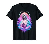 Virgen María Retro Puesta del Sol Nubes Católica Arte Abstracto Camiseta gráfica económica