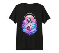 Virgen María Retro Puesta del Sol Nubes Católica Arte Abstracto Camiseta Premium