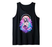 Virgen María Retro Puesta del Sol Nubes Católica Arte Abstracto Camiseta sin Mangas