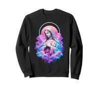 Virgen María Retro Puesta del Sol Nubes Católica Arte Abstracto Sudadera