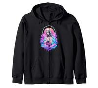 Virgen María Retro Puesta del Sol Nubes Católica Arte Abstracto Sudadera con Capucha