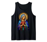 Virgen María Rezando Icono de Devoción Católica Vitral Camiseta sin Mangas