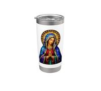 Virgen María Rezando Icono de Devoción Católica Vitral Vaso térmico de acero inoxidable de doble pared