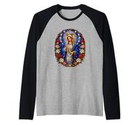 Virgen María Rosario Manto Azul Icono Devocional Católico Camiseta Manga Raglan