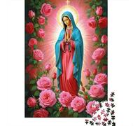 Virgen María Rosas Puzzles para Adultos: María Rodeada de Rosas Rojas 1000 Piezas para Mujeres, Regalos para Hombres 52x38cm/1000 Piezas