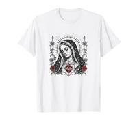 Virgen María Sagrado Corazón Cristiano Gótico Rosas Católicas Camiseta
