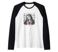 Virgen María Sagrado Corazón Cristiano Gótico Rosas Católicas Camiseta Manga Raglan