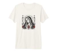 Virgen María Sagrado Corazón Cristiano Gótico Rosas Católicas Camiseta Premium