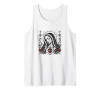 Virgen María Sagrado Corazón Cristiano Gótico Rosas Católicas Camiseta sin Mangas