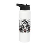 Virgen María Sagrado Corazón Cristiano Gótico Rosas Católicas Stainless Steel Insulated Water Bottle