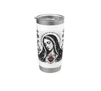 Virgen María Sagrado Corazón Cristiano Gótico Rosas Católicas Vaso térmico de acero inoxidable de doble pared