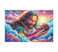 Virgen María y el Niño Puzzle 1000 Piezas Juguete Educativo Intelectual Haze Radiance Cosmos Rompecabezas Impossible para Adultos Aliviar Estrés Decoración Hogar DIY Creativo 1000 PCS