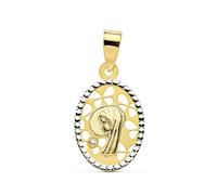 Virgen Niña Medalla en Oro Bicolor 9k de 16mm. para Primera Comunión calada con circonita
