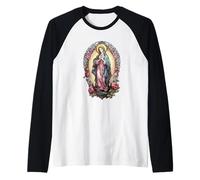 Virgin Mary Blessed Christian Women Mexican Religious Art Camiseta Manga Raglan