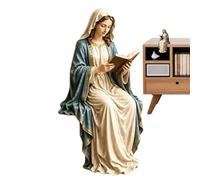 Virgin Mary Christ Statue With Sitting Reading | Virgin Mary Reading Bookshelf Figure, Elegant Hand Painted Blessed Mother Bookshelf Decor Sculpture For Home, Office, Desk, Or Living Room Shelves
