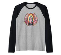 Virgin Mary Lady of Guadalupe Colorful Christian Aesthetic Camiseta Manga Raglan