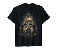 Virgin Mary Rosary Catholic Prayer Faith Art Camiseta gráfica económica, Hombre, Negro, L