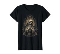 Virgin Mary Rosary Catholic Prayer Faith Art Camiseta gráfica económica, Mujer, Negro, M
