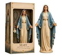 Virgin Mary Statue 12cm Resin Figurine, Open Arms Religious Desk Ornament, Catholic Holy Mary Decorative Sculpture, Detailed Faith Inspired Design, Home Living Room Bedroom Prayer Shelf Mantel Display