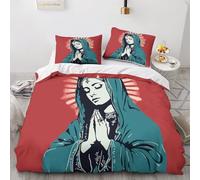 Virgin Mary Virgen María Juego De Funda Nórdica 3D Cremallera Oculta Ropa De Cama para Niña Microfibra Fundas De Almohada Juego De Edredón Niños Chico Niñas 3 Piezas Adultos Double（200x200cm）