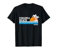 Virginia Beach Tropical Vacaciones Vintage 80s Estilo Atardecer Camiseta