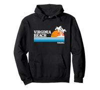 Virginia Beach Tropical Vacaciones Vintage 80s Estilo Atardecer Sudadera con Capucha