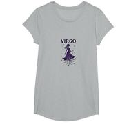 Virgo Celestial Maiden Zodiac Astrología Estrella Diosa Camiseta, Niñas, Gris Jaspeado, S