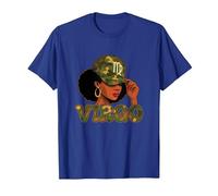 Virgo Queen Virgo Signo del Zodiaco Camo Afro Girl Camiseta, Hombre, Azul Real, 3XL