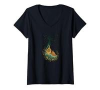Virgo Signo de Tierra Diosa Arte Celestial Místico para Mujeres Camiseta Cuello V, Mujer, Negro, S