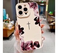 VirgoCCY Funda para iPhone 14 Pro con versículo bíblico, bonita cruz simple con diseño de flores, TPU suave a prueba de golpes, funda protectora para niñas y mujeres, color blanco