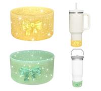 VirgoCCY Paquete de 2 botas de silicona con purpurina brillante para Stanley Cup de 30 y 40 onzas, bonito diseño de lazo 3D, cubierta inferior antideslizante para Stanley IceFlow, Hydro Flask, vaso