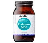 Viridian Calcio-D3 Alta Potencia Suplemento Vitamina D3 y Calcio 90 Cápsulas Veganas
