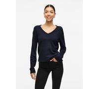 VILA Jersey con cuello de pico de punto fino. Color Azul Oscuro