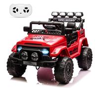 Virimolo - Coche eléctrico para niños, 12 V, mando a distancia, 2,4 G, arranque de una tecla, LED delantero y trasero, Bluetooth USB, suspensión trasera, doble puerta, cinturón de seguridad, para