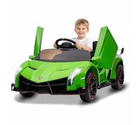Virimolo Coche eléctrico para niños, Lamborghini, batería Longwei de 12 V 7 Ah con cargador Sandan, puertas de tijera, mando a distancia de 2,4 GHz, faros LED y música, coche eléctrico para niños