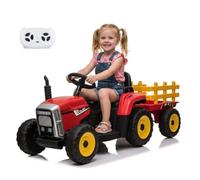 Virimolo Tractor eléctrico multicolor, rojo, verde, azul, 12 V, 4,5 Ah, motor doble, 25 W, tractor con mando a distancia, con remolque desmontable, luz LED y música, adecuado para niños de 3 a 8