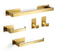 Virklyee Autoadhesiva Conjunto Toallero de 5 Piezas 43CM Set de Juego de Toallero de Acero Inoxidable Porta de Papel de Baño 2 Gancho de Toalla Colgante de Pared Juego de Accesorios de Baño(Oro)