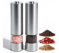 Virklyee Molinillo Eléctrico de Pimienta y Sal 2 PCS Molinillo de sal y Pepper Grinder Especias Molinillo, Luz LED incorporada, puede moler de grueso a fino (Plata o2)