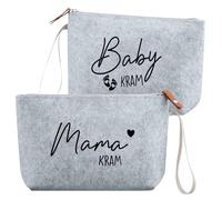 virkwuy 2 Piezas Neceser Mama, Neceser de Fieltro con Cremallera, Bolso de Fieltro para Mamá, Adecuado para Futuras Embarazadas, Madres Primerizas, Familias Que Viajan con Niños, Gris Claro